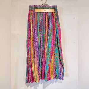 Vintage Shelly & Co. maxi skirt, vibrant, Multicolored Crinkle Fabric Bohemian